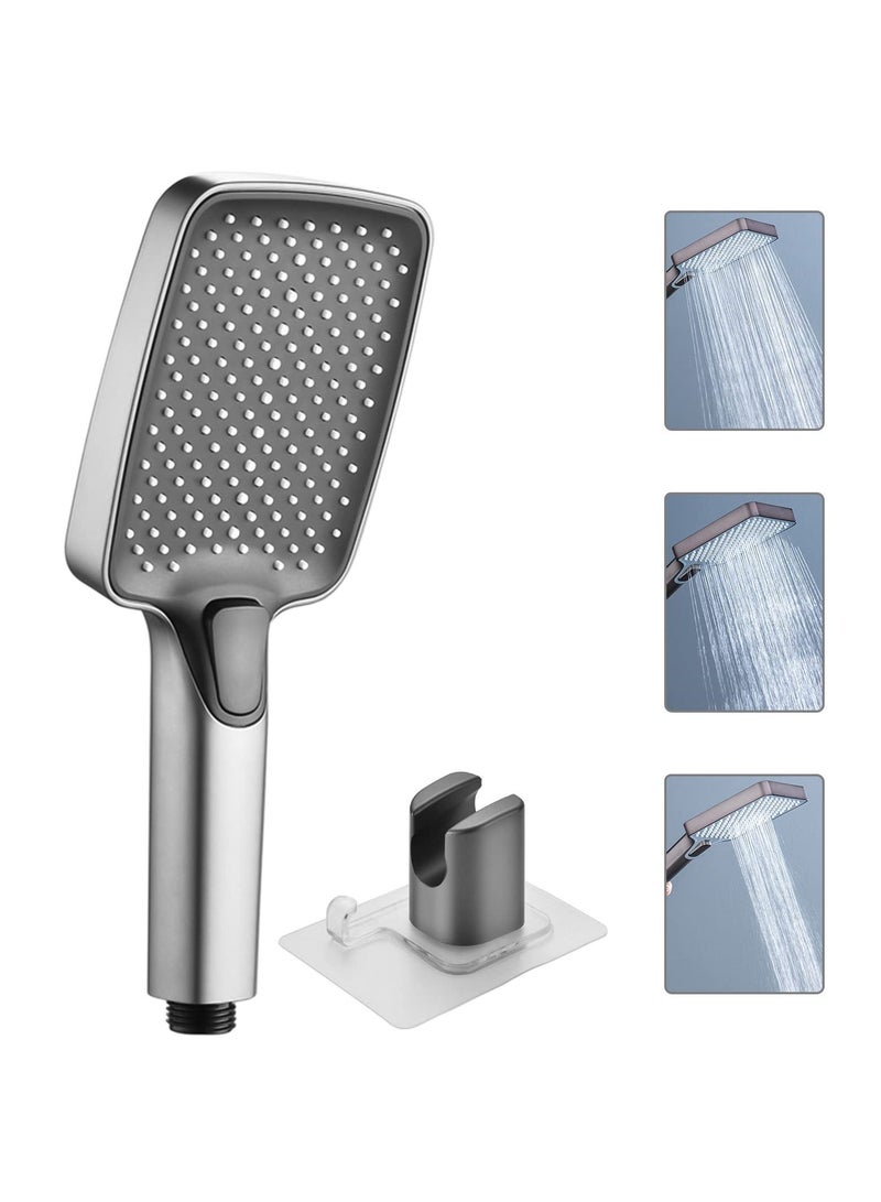 SYOSI Square Shower Head u0026 Holder Set, Chrome Plated with 3 Spray Settings High Pressure and Water-saving Adhesive - Image 1
