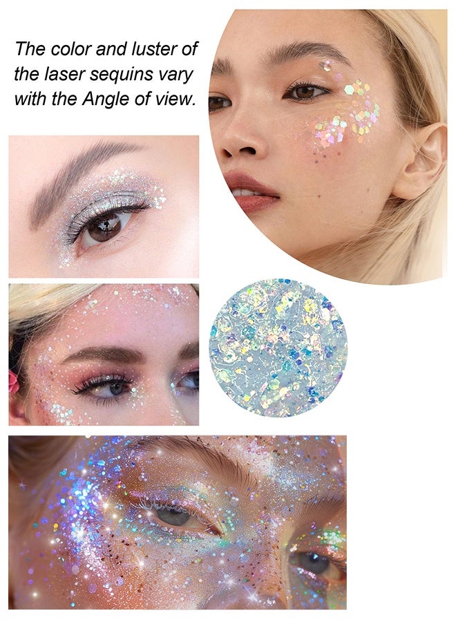 Iridescent Face & Body Glitter Gel, Holographic Sequins Makeup for Eyes, Hair & Nails, Long-Lasting Sparkle for Festivals & Parties - Image 3