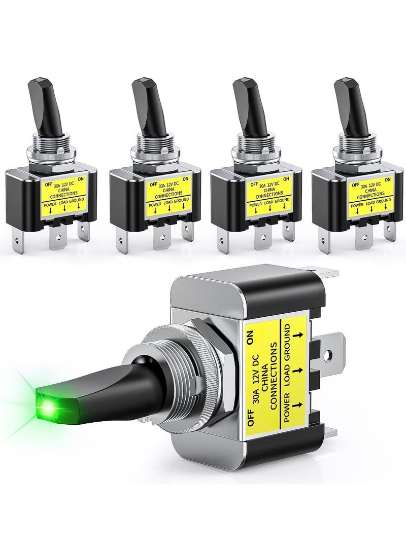 Loquat 5 Pcs LED Lighted Toggle Switch, 30A Heavy Duty Toggle Rocker Switch ON Off 12V DC with LED Light Car Truck Auto Refit 12mm Mounting Hole, for Automotive Cars Trucks Boats Racing Cars - Image 1