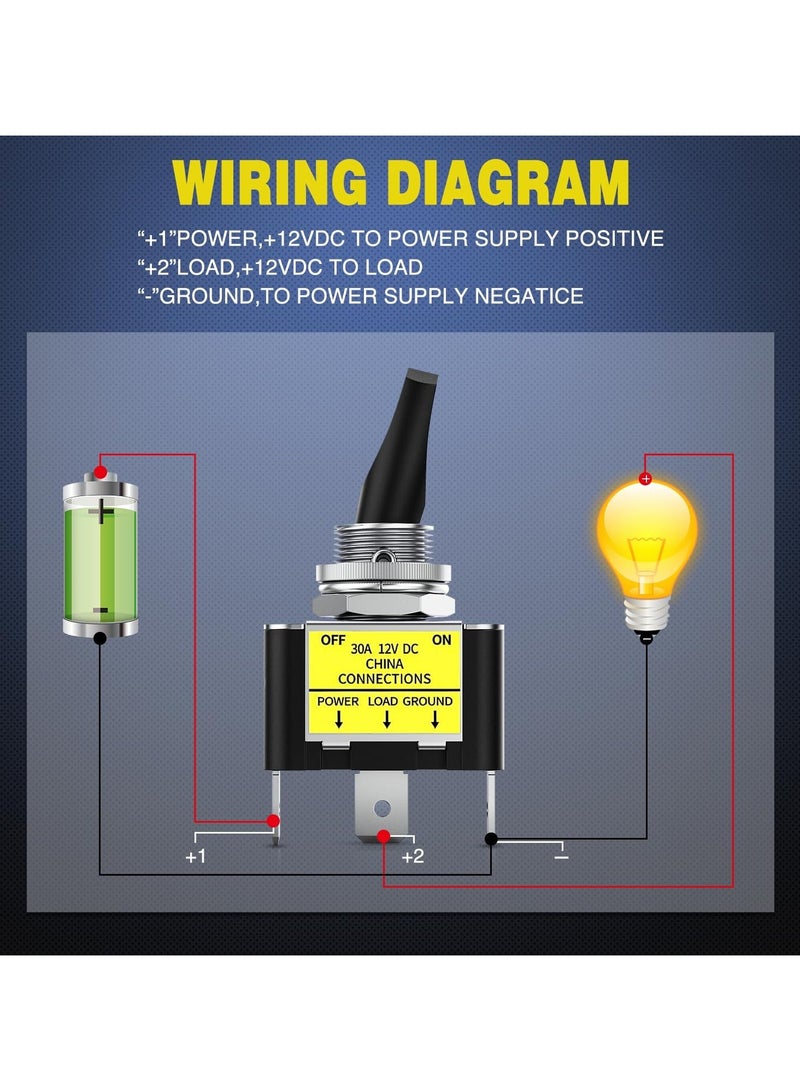 Loquat 5 Pcs LED Lighted Toggle Switch, 30A Heavy Duty Toggle Rocker Switch ON Off 12V DC with LED Light Car Truck Auto Refit 12mm Mounting Hole, for Automotive Cars Trucks Boats Racing Cars - Image 2
