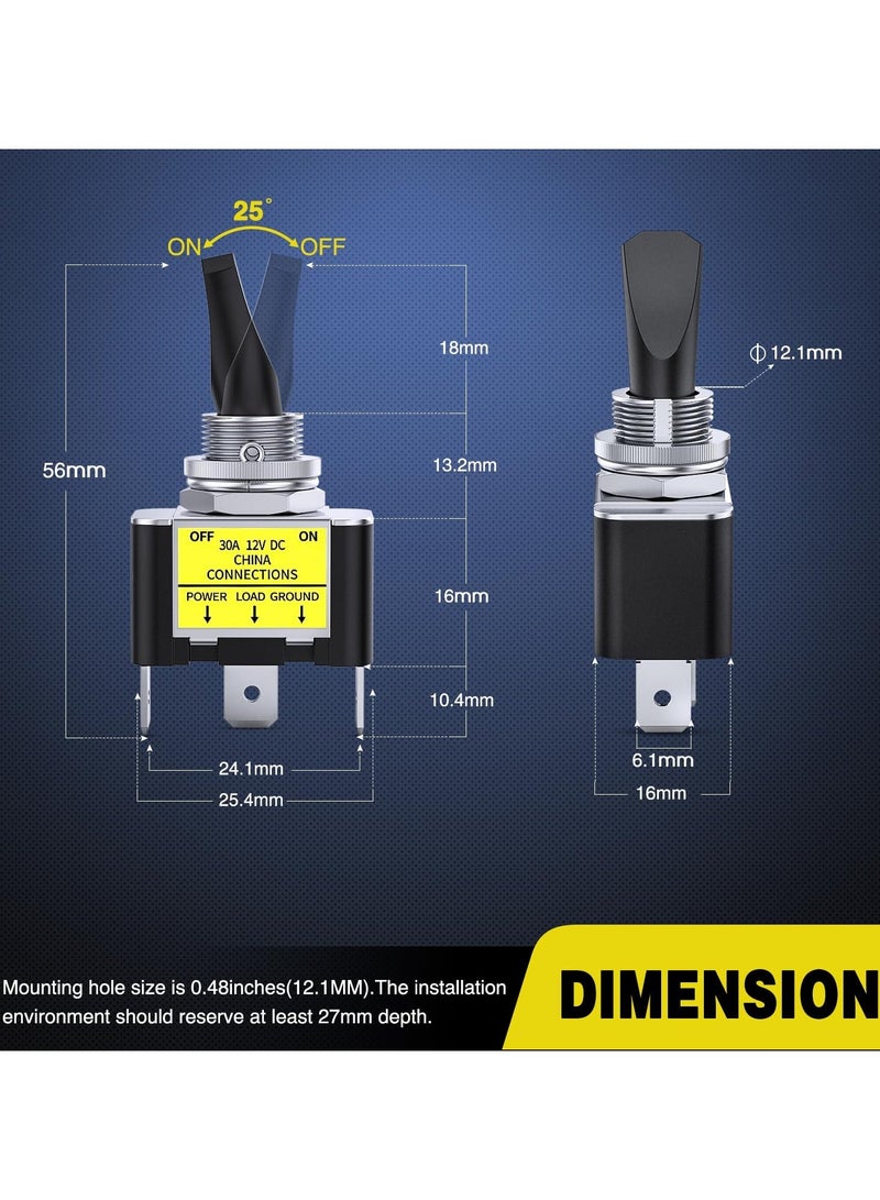 Loquat 5 Pcs LED Lighted Toggle Switch, 30A Heavy Duty Toggle Rocker Switch ON Off 12V DC with LED Light Car Truck Auto Refit 12mm Mounting Hole, for Automotive Cars Trucks Boats Racing Cars - Image 3