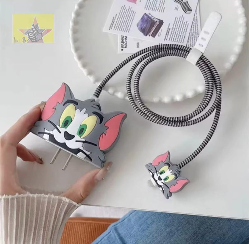 Like Star 18-20W Apple iPhone Power Adapter and Type C, Protective 3D Cartoon Character Silicone Case Cover, 360 Degree Full Protection (Tom) - Image 2