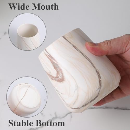 Eyrozia 2Pcs Toothbrush Holder for Bathroom - Marble Brown Ceramic Tooth Brushing Holders Set, Toothbrush Cup & Toothpaste Organizer for Bathroom Countertop, Makeup Brush Holder, Pen Holder for Home Storage - Image 2