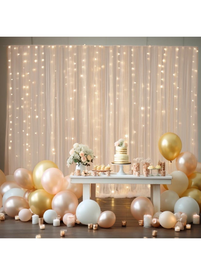 HPMY 1 Set Champagne Tulle Backdrop Curtain with Lights String for Parites, Sheer Backdrop Curtains for Wedding Baby Shower Birthday Party Photo Shoot Decorations（Size: 1.6 × 3 meters, 2 pieces of fabric + 3 × 3 meters of USB light string set ） - Image 3