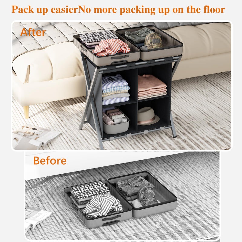 aboxoo Luggage Rack with storage, Guest Room Folding Suitcase Stands, Holds up to 120 lb, Space Saving Suitcase Holders for guest room, Bedroom Hotel, Grey - Image 2