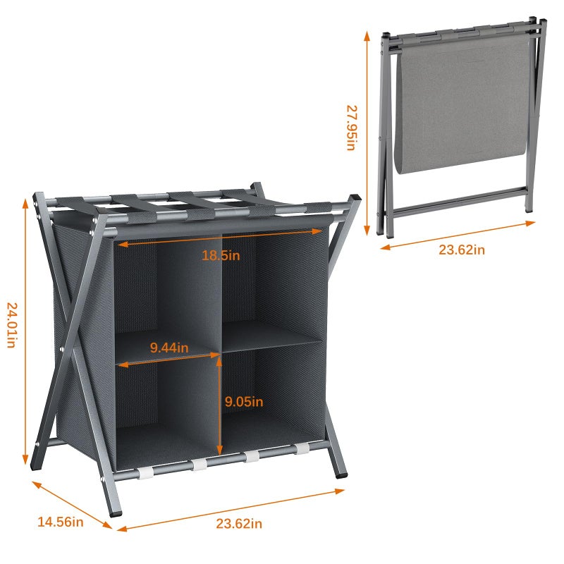 aboxoo Luggage Rack with storage, Guest Room Folding Suitcase Stands, Holds up to 120 lb, Space Saving Suitcase Holders for guest room, Bedroom Hotel, Grey - Image 3