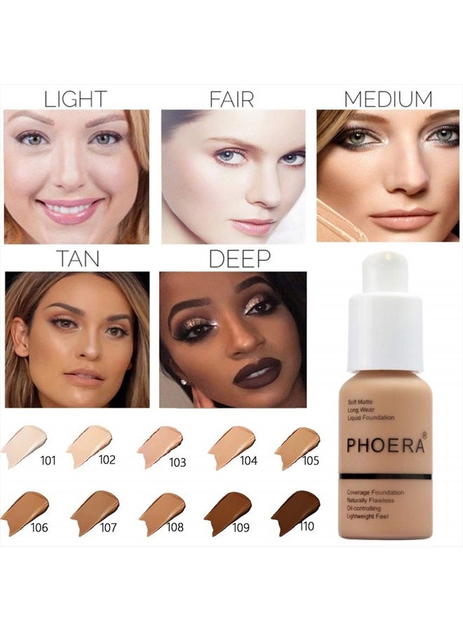 Phoera فونداسيون PHOERA مكياج سائل طبيعي تغطية كاملة ماتل للتحكم في الزيت خافي عيوب 8 ألوان اختيارية، خيار رائع للهدايا (#102 نود، 30 مل) - Image 5