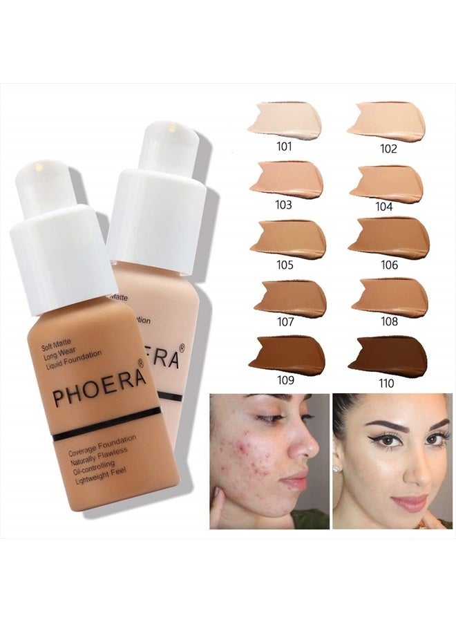 Phoera فونداسيون PHOERA مكياج سائل طبيعي تغطية كاملة ماتل للتحكم في الزيت خافي عيوب 8 ألوان اختيارية، خيار رائع للهدايا (#102 نود، 30 مل) - Image 2