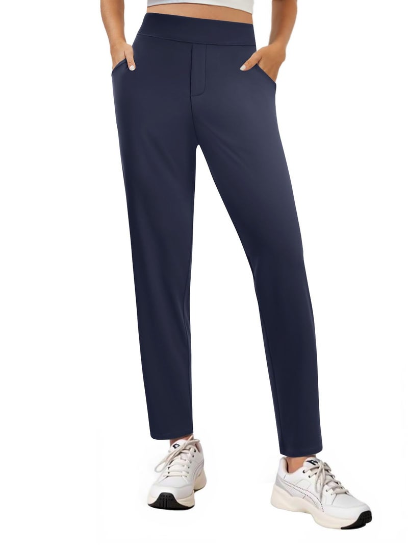 COPYLEAF Ankle Dress Pants Women High Waisted Work Travel Pants with Pockets Stretchy Business Casual Slacks(Navy Blue L) - Image 2