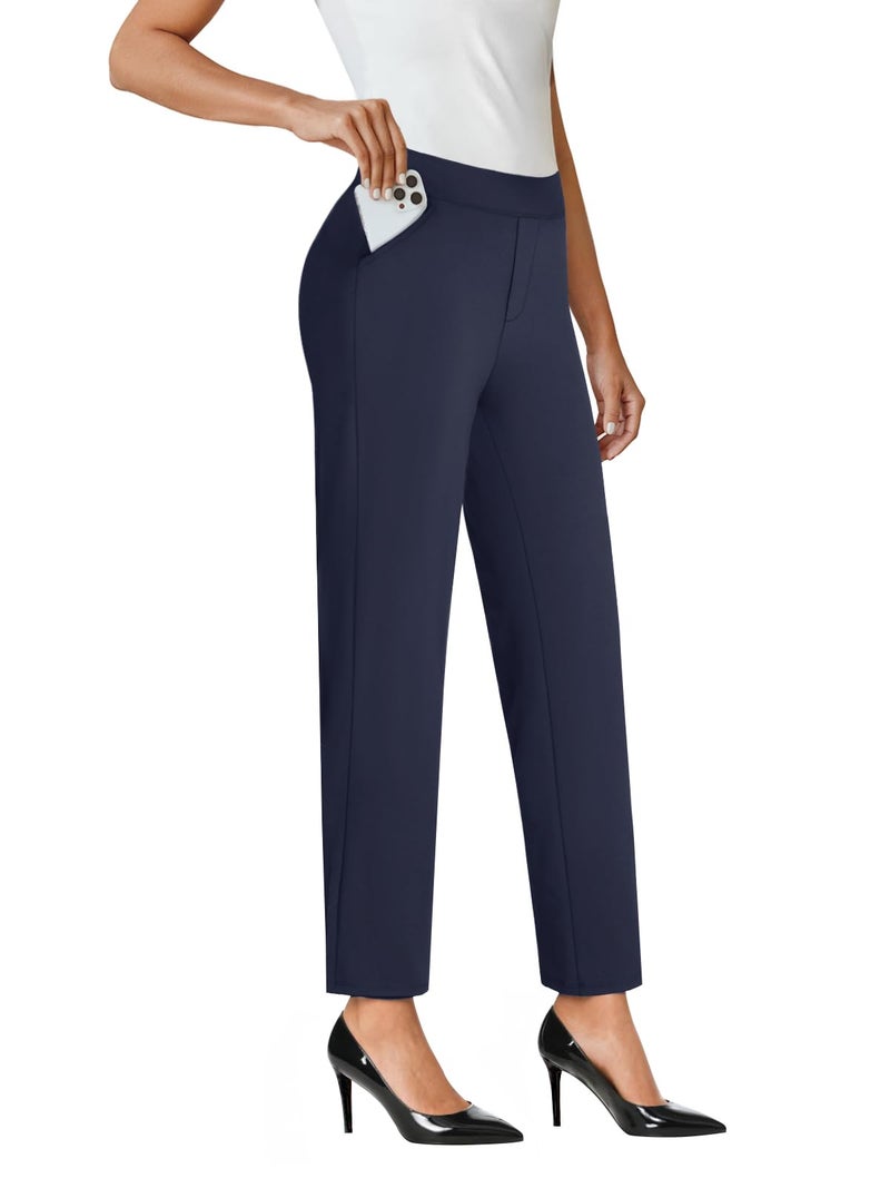 COPYLEAF Ankle Dress Pants Women High Waisted Work Travel Pants with Pockets Stretchy Business Casual Slacks(Navy Blue L) - Image 1