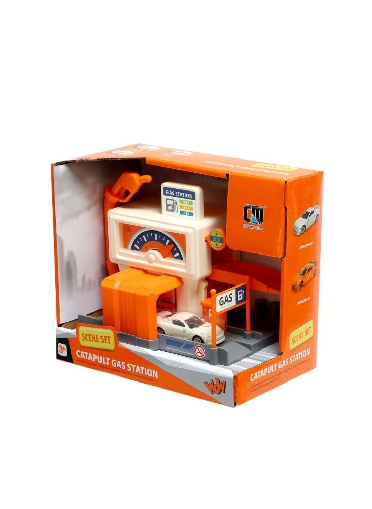Catapult Gas Station Toy Set – Interactive Fuel Pump Playset with Mini Car for Kids
