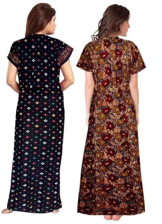 KBNBJ Nighty for Women Cotton Printed Maxi Gown Ankle Length Nighty Night Dress Gown for Women Maxi - Free Size (Pack of 2) (Free Size, Multicolour) - Image 2