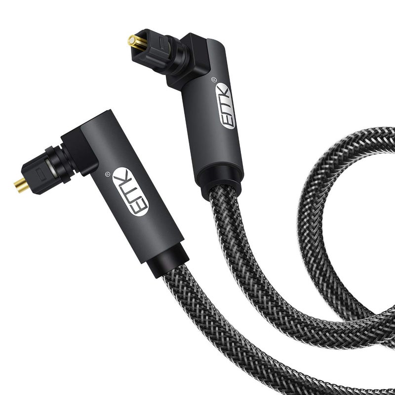 EMK 【Upgraded】 Double 90 Degree Optical Audio Cable Free-Rotating Toslink Plug Nylon Braided S/PDIF Digital Right Angle Optical Male to Male Cable for Home Theater,Sound Bar,TV(6.6ft/2m) - Image 1