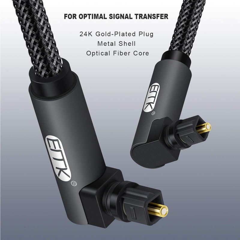 EMK 【Upgraded】 Double 90 Degree Optical Audio Cable Free-Rotating Toslink Plug Nylon Braided S/PDIF Digital Right Angle Optical Male to Male Cable for Home Theater,Sound Bar,TV(6.6ft/2m) - Image 4