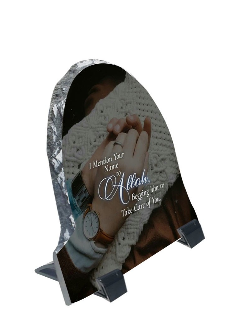 Service Zone - Protective Printed White Rock Shape Marble Photo Frame for Table Top I Mention Your Name To Allah - Image 1