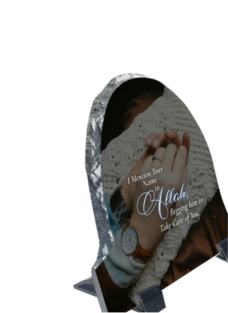Service Zone - Protective Printed White Rock Shape Marble Photo Frame for Table Top I Mention Your Name To Allah - Image 1