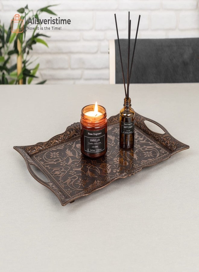 Alisveristime Ottoman Turkish Zamak Serving Tray with Traditional Motifs, Ideal for Coffee and Tea - Six Person Tray (14.5 x 9.85 in) (Copper) - Image 4