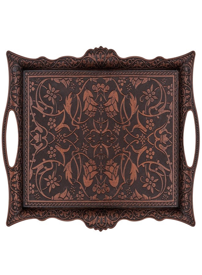 Alisveristime Ottoman Turkish Zamak Serving Tray with Traditional Motifs, Ideal for Coffee and Tea - Six Person Tray (14.5 x 9.85 in) (Copper) - Image 1