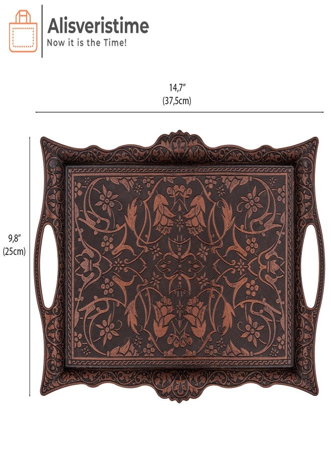 Alisveristime Ottoman Turkish Zamak Serving Tray with Traditional Motifs, Ideal for Coffee and Tea - Six Person Tray (14.5 x 9.85 in) (Copper) - Image 3
