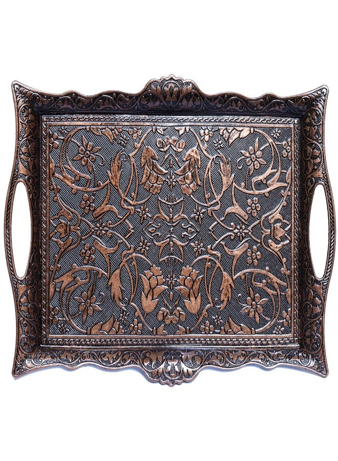 Alisveristime Ottoman Turkish Zamak Serving Tray with Traditional Motifs, Ideal for Coffee and Tea - Six Person Tray (14.5 x 9.85 in) (Copper) - Image 5