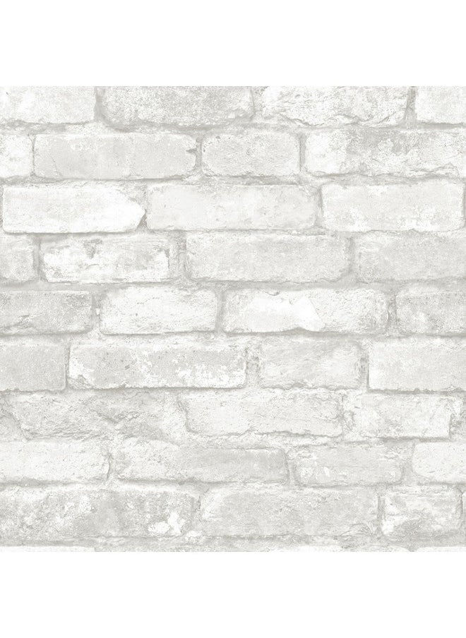 WALLPOPS - Nuwallpaper Nu3010 Grey And White Brick Peel & Stick Wallpaper Multicolor - Image 1