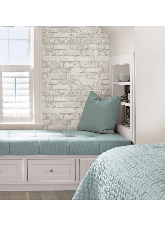 WALLPOPS - Nuwallpaper Nu3010 Grey And White Brick Peel & Stick Wallpaper Multicolor - Image 1