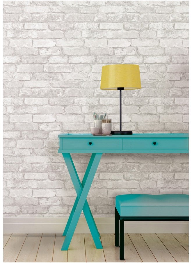 WALLPOPS - Nuwallpaper Nu3010 Grey And White Brick Peel & Stick Wallpaper Multicolor - Image 1