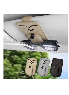 Excefore Sunglasses Holder for Car Sun Visor, 3 Pack Visor Sunglasses Holder Clip, Magnetic Leather Ticket Card Clip, Sunglass Holder for Car, Ticket Card Clip Cash Organizer, Beige, Black, Grey  - Image 1
