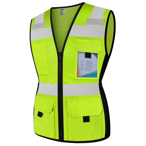 TCCFCCT Safety Vest for Women 11 Pockets Mesh Reflective Vest with Zipper, High Visibility Neon Construction Work Vest for Lady Workers/Drivers, Snug-Fit & Durable, ANSI Compliant, Yellow M - Image 5