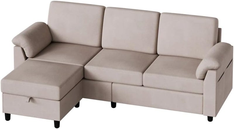 Comfynest Linen L-Shape Sofa with Ottoman - Image 4