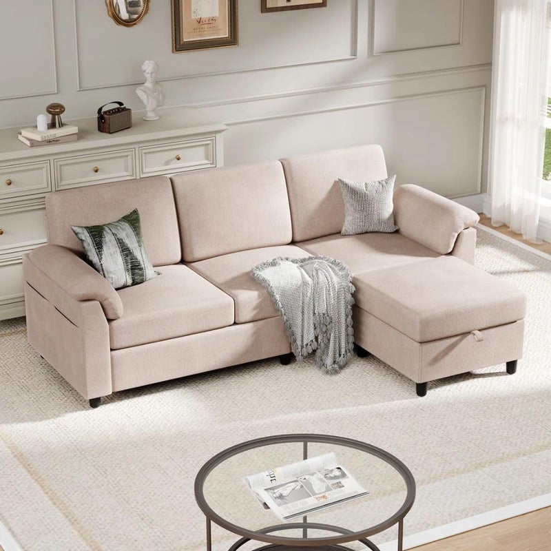 Comfynest Linen L-Shape Sofa with Ottoman - Image 1