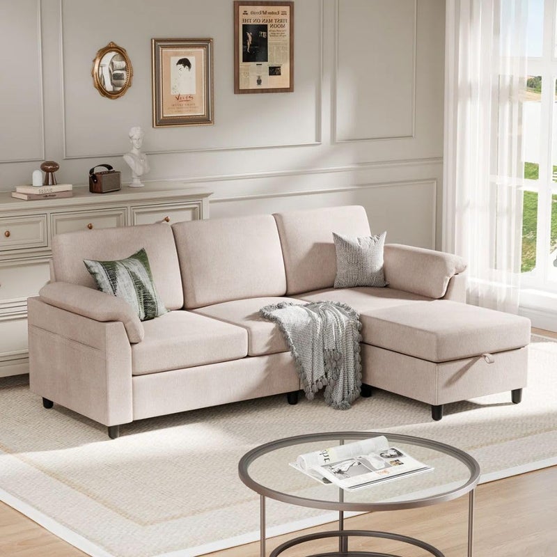 Comfynest Linen L-Shape Sofa with Ottoman - Image 2