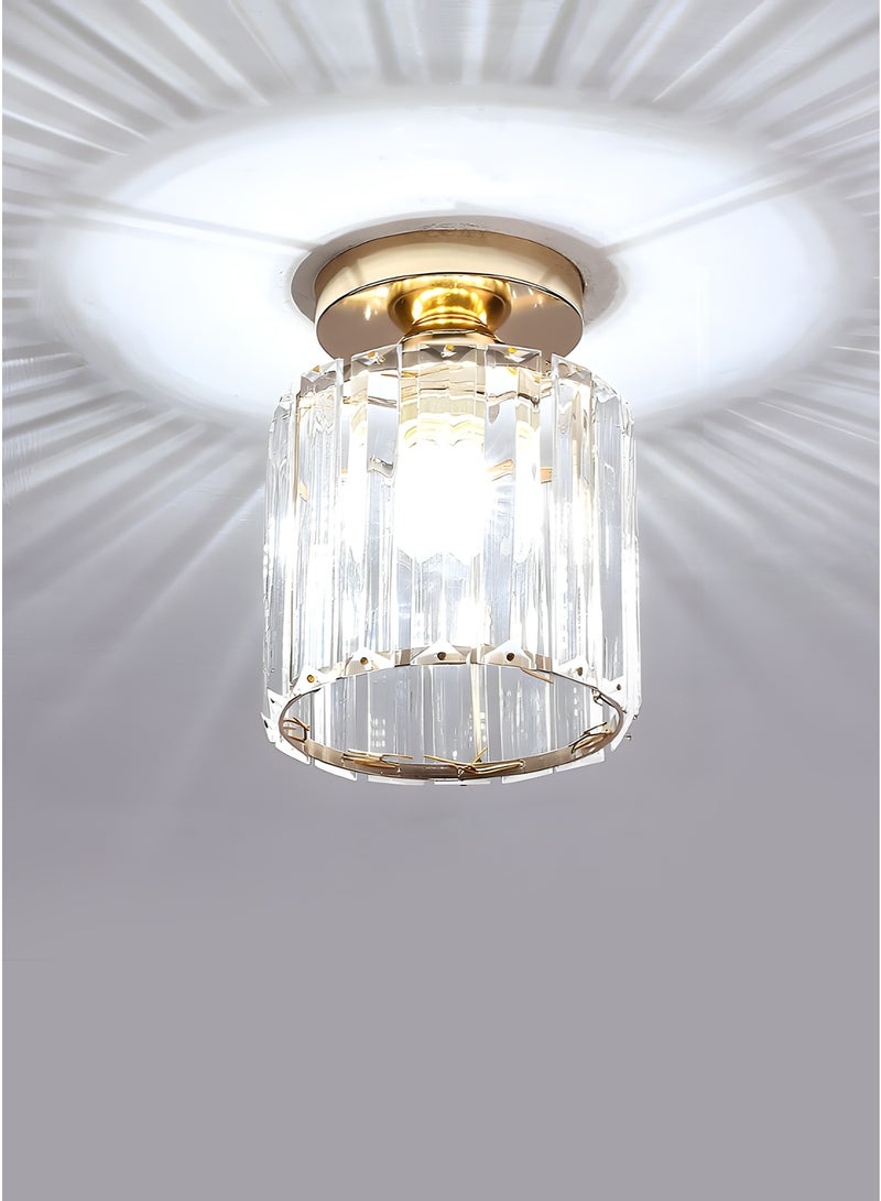 Luxury Round Gold Crystal Flush Mount Ceiling Light with Cylindrical Crystal Shade, Modern LED Chandelier Lighting Fixture for Hallway, Foyer, Corridor, Living Room, Bedroom(Gold) - Image 4