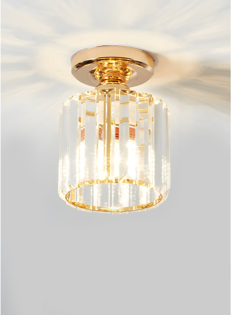 Luxury Round Gold Crystal Flush Mount Ceiling Light with Cylindrical Crystal Shade, Modern LED Chandelier Lighting Fixture for Hallway, Foyer, Corridor, Living Room, Bedroom(Gold) - Image 1
