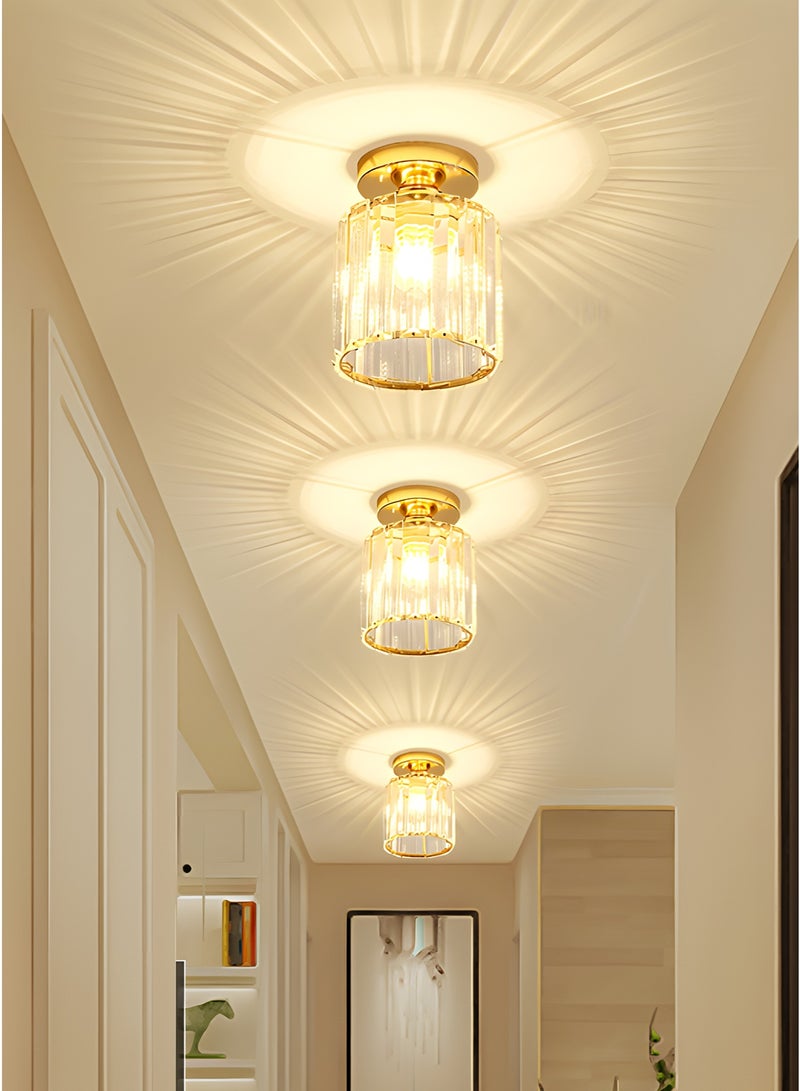 Luxury Round Gold Crystal Flush Mount Ceiling Light with Cylindrical Crystal Shade, Modern LED Chandelier Lighting Fixture for Hallway, Foyer, Corridor, Living Room, Bedroom(Gold) - Image 5