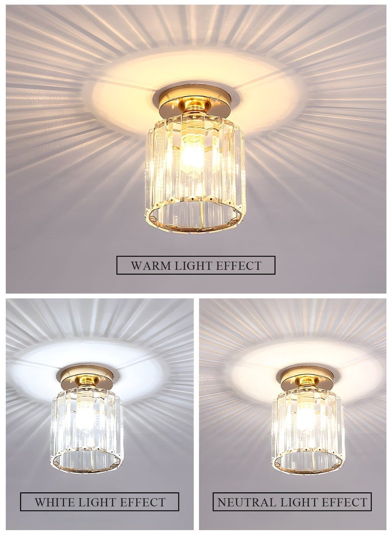 Luxury Round Gold Crystal Flush Mount Ceiling Light with Cylindrical Crystal Shade, Modern LED Chandelier Lighting Fixture for Hallway, Foyer, Corridor, Living Room, Bedroom(Gold) - Image 2