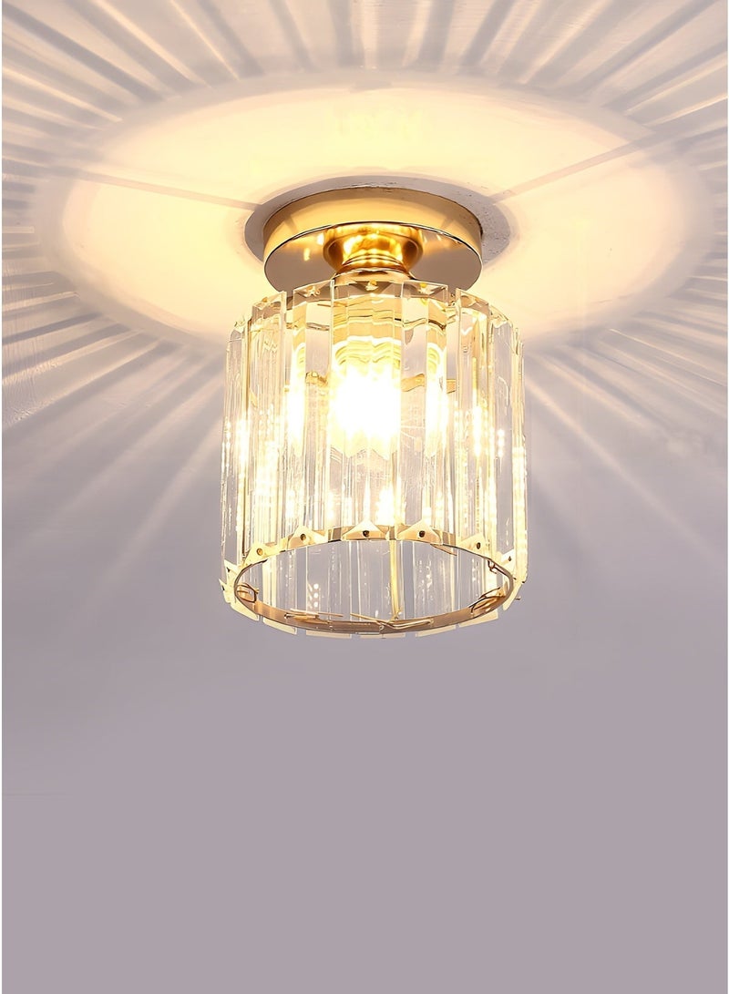 Luxury Round Gold Crystal Flush Mount Ceiling Light with Cylindrical Crystal Shade, Modern LED Chandelier Lighting Fixture for Hallway, Foyer, Corridor, Living Room, Bedroom(Gold) - Image 4