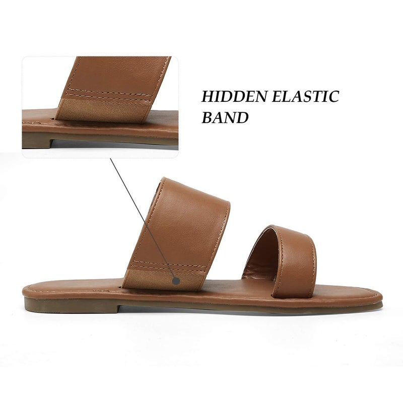 katliu Women's Flat Sandals Two Strap Slide Sandals Open Toe Brown 8 - Image 5