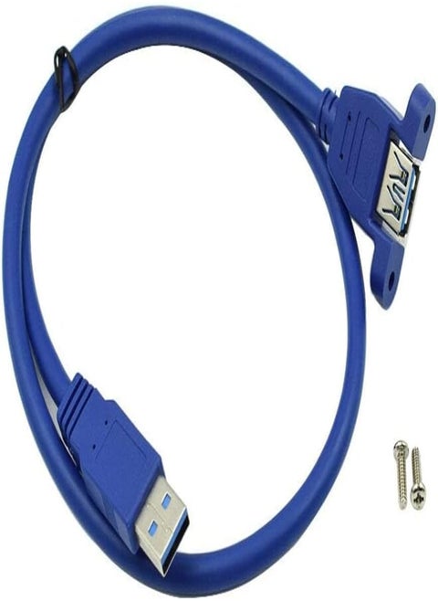 Super Speed USB 3.0 Type A Male to Female Extension Cable with Panel Mount and Screws Blue -