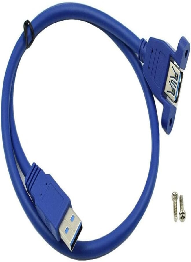 Super Speed USB 3.0 Type A Male to Female Extension Cable with Panel Mount and Screws Blue -