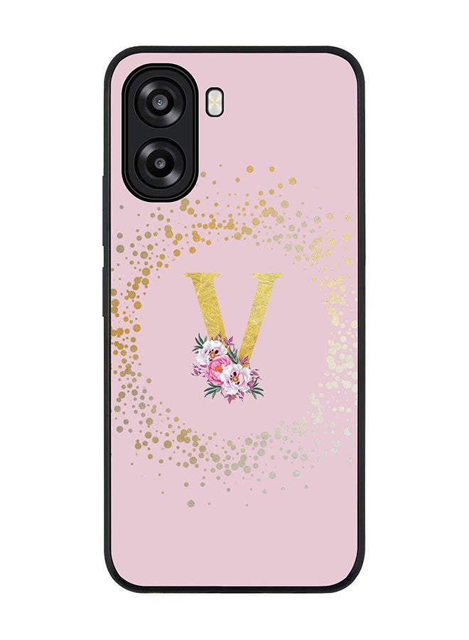 Stylizedd For Oppo A6t 5G / A6t 4G Case,Slim fit Camera Protection, Shockproof Thin Phone cover  - Custom Monogram Floral - V  (Pink ) - Image 1