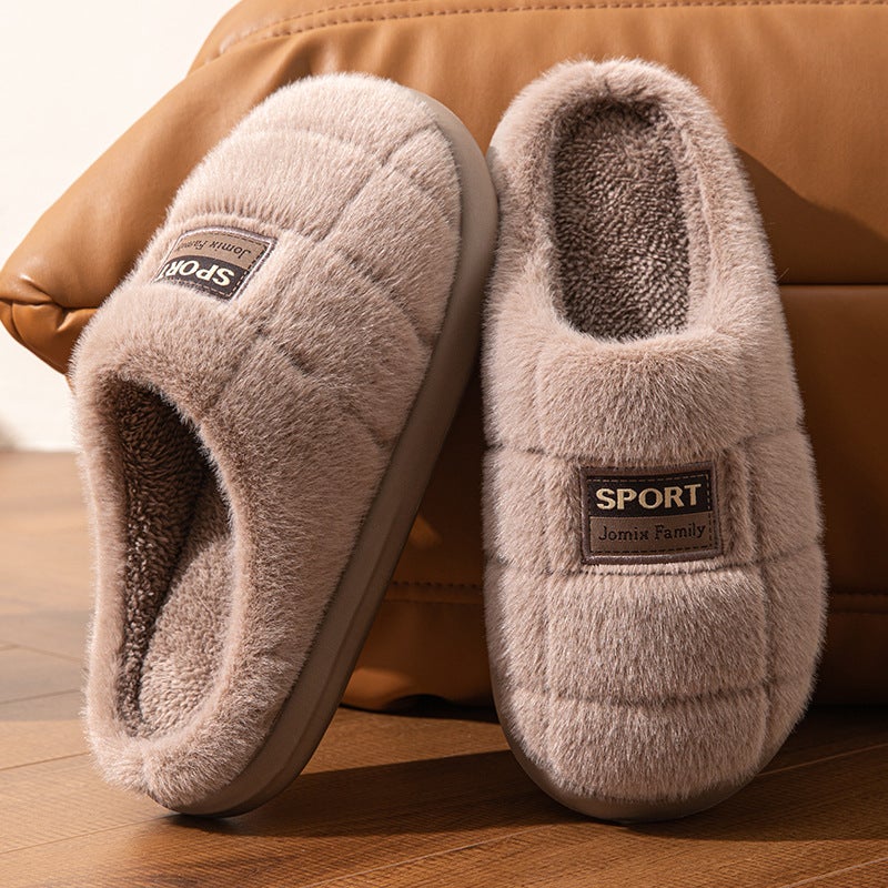 Mens Cotton Slippers Large Size Home Velvet Thick Warm Winter Brown 