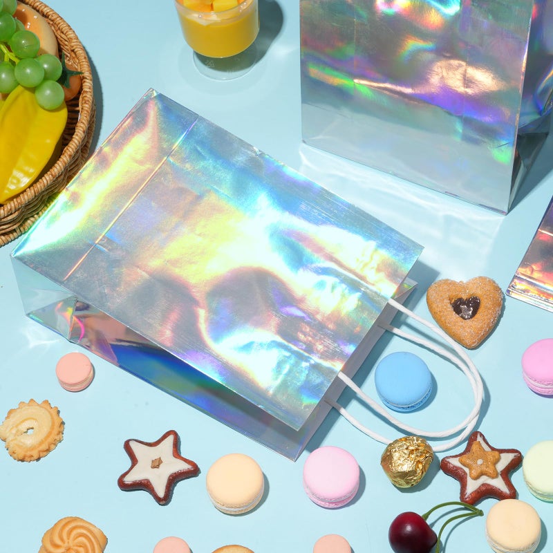 Pascliyna 24 Pcs Iridescent Gift Bags Decorations, Holographic Foil Party Favor Bags with Handles, Glitter Paper Candy Goodie Bag with 24 Tissue Paper for Graduation Birthday Baby Shower Party Supplies - Image 5