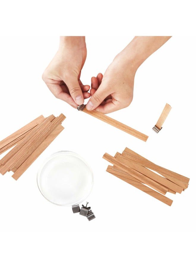 Noor Wood Wicks for Candles Making - 50 Pieces Smokeless Wooden Wicks with Booster. Crackling Wood Wick with Metal Clips for Candle Making and DIY Candle Craft - Image 3