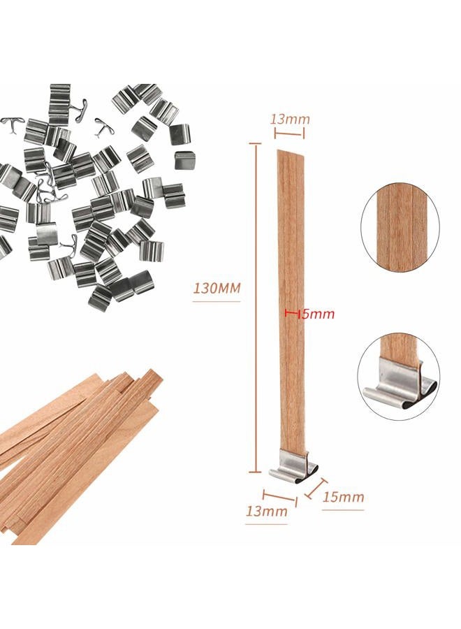 Noor Wood Wicks for Candles Making - 50 Pieces Smokeless Wooden Wicks with Booster. Crackling Wood Wick with Metal Clips for Candle Making and DIY Candle Craft - Image 2