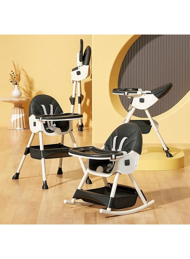 Burbay 2-in-1 Foldable Baby High Chair & Rocking Chair - Adjustable Recliner with 360° Wheels(DM114) - Image 1