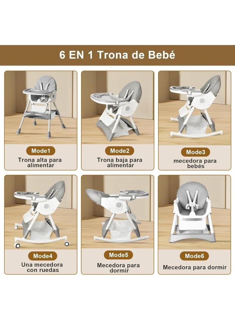 Burbay 2-in-1 Foldable Baby High Chair & Rocking Chair - Adjustable Recliner with 360° Wheels(DM114) - Image 2