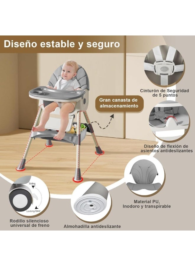 Burbay 2-in-1 Foldable Baby High Chair & Rocking Chair - Adjustable Recliner with 360° Wheels(DM114) - Image 5