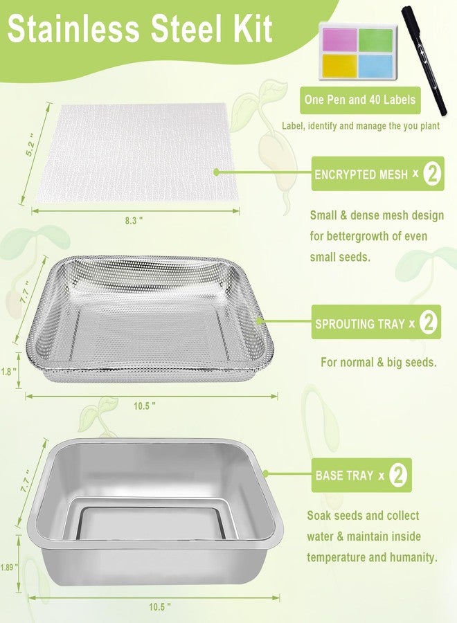 TCYPUHL Stainless Steel Sprouts Growing Kit Trays 2-Tier 10.4 inch, Microgreens Growing Kit, Seed Sprouting Tray with Encrypted Mesh Sprouts for Beans Alfalfa Broccoli Seeds Wheat Grass - Image 3