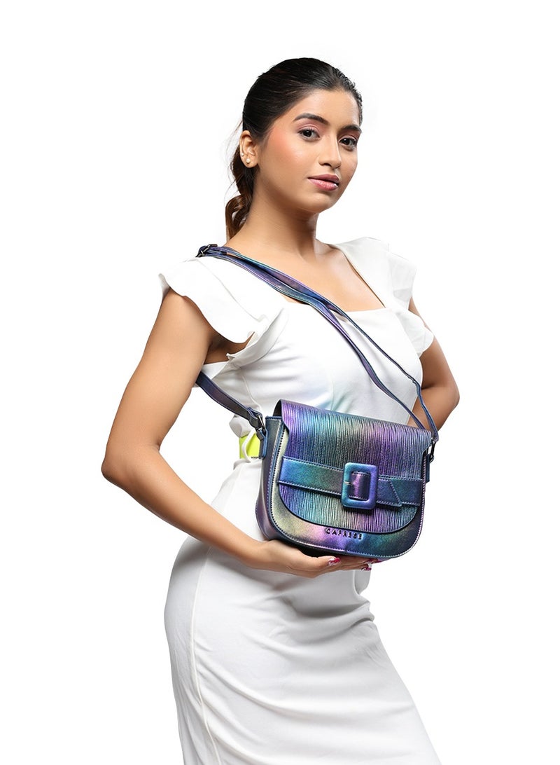 Caprese Theia Iridescent Green Faux Leather Small Sling Bag - Image 3